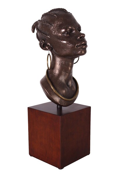 Portrait of regal woman African Queen Bust on Stand Sculpture Decorative